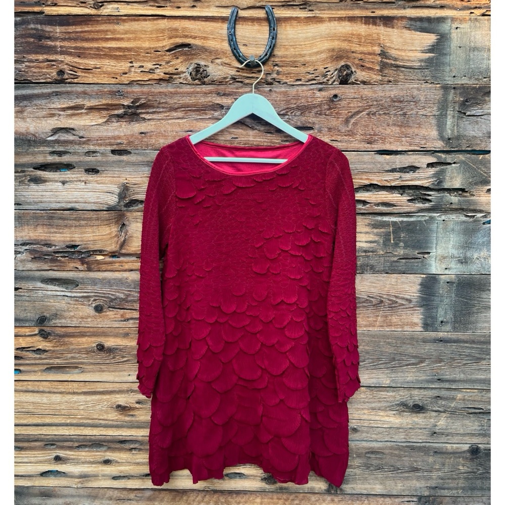 MASAKI MATSUKA | Deep Red Pleaded Scales Petals Long Sleeve Dress M